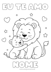 Desenho grátis Coração Papai Leão Eu te amo Animal Animais selvagens da África Abraço Família de animais Filhote