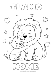 Colorazione gratuita Cuore Papà Leone Ti amo Animale Animali selvatici dell'Africa Abbraccio Famiglia di animali Cucciolo