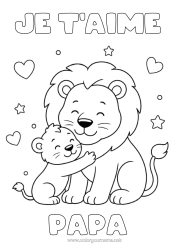 Coloriage gratuit Coeur Papa Lion Je t'aime Animal Animaux sauvages d'Afrique Câlin Famille d'animaux Bébé animal