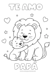 Colorear gratis Corazón Papá León Te amo Animales Animales salvajes de África Abrazo Familia de animales Bebé animal
