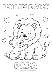 Kostenlose Malvorlage Herz Papa Löwe Ich liebe dich Tier Wilde Tiere Afrikas Umarmung Tierfamilie Tierbaby
