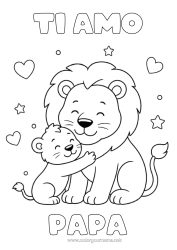 Colorazione gratuita Cuore Papà Leone Ti amo Animale Animali selvatici dell'Africa Abbraccio Famiglia di animali Cucciolo