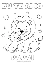 Desenho grátis Coração Papai Leão Eu te amo Animal Animais selvagens da África Abraço Família de animais Filhote