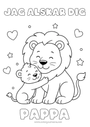 Gratis färgläggning Hjärta Pappa Lejon Jag älskar dig. Djur Afrikas vilda djur Kram Djurfamilj Bebisdjur
