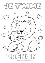 Coloriage à personnaliser Coeur Papa Lion Je T'aime Animaux Sauvages D'afrique Câlin Famille D'animaux Bébé Animal