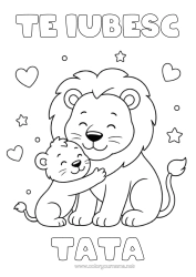 Pagină de colorat gratuită Inimă Tată Leu Te iubesc. Animal Animale sălbatice din Africa Îmbrățișare Familia animalelor Pui de animal
