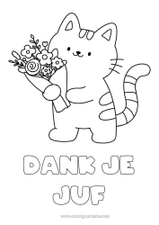 Gratis kleurplaat Bloemen Kat Eenvoudige kleurplaten Honden en katten Bedankt Boeket