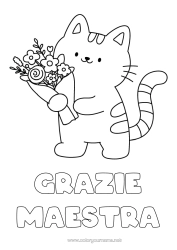 Colorazione gratuita Fiori Gatto Disegni da colorare facili CanI e gatti Grazie Mazzo