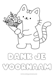 Gratis kleurplaat Bloemen Kat Eenvoudige kleurplaten Honden en katten Bedankt Boeket