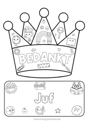 Gratis kleurplaat Kroon Juf/Meester School Bedankt Onderwijsberoepen Schoolbenodigdheden