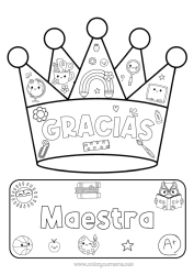 Colorear gratis Corona Maestra, Maestro Escuela Gracias Profesiones de la Educación Útiles escolares