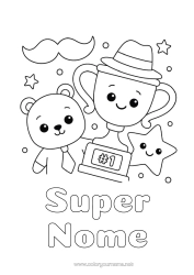 Colorazione gratuita Orso Kawaii Coppa, trofeo, medaglia Cappello Stelle Animali della foresta Competizioni e premi Baffi Coppa, trofeo