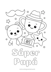 Colorear gratis Llevar Kawaii Copa, trofeo, medalla Sombrero Estrellas Animales del bosque Competitions and Rewards Bigote Copa, trofeo