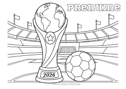 Pagină de colorat gratuită Fotbal Minge de fotbal Cupă, trofeu, medalie Sporturi de echipă Competiții și premii Cupă, trofeu Stadion