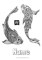 Colouring to customise Mandala Animal Chinese New Year Koi Carp Fish Marine Or Aquatic Animals