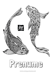 Pagină de colorat personalizată Mandala Animal Anul Nou Chinezesc Carp Koi Pește Animale marine sau acvatice