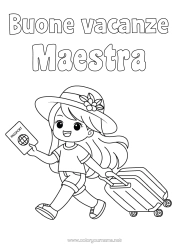 Colorazione gratuita Ragazza Vacanze Cappello Valigie e bagagli