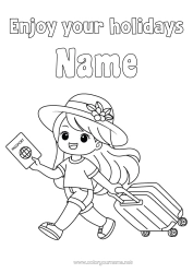 Colouring to customise Girl Holidays Hat Luggage and bags
