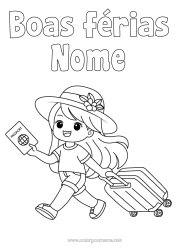 Desenho para personalizar Menina Férias Chapéu Valises et bagages