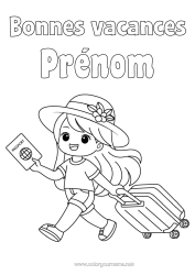 Coloriage à personnaliser Fille Vacances Chapeau Valises Et Bagages