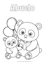 Colorear gratis Papá Kawaii Globos Animales Panda Otros animales del mundo Familia de animales Bebé animal