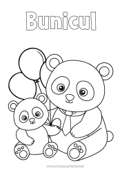 Pagină de colorat gratuită Tată Drăguț Baloane Animal Panda Alte animale din lume Familia animalelor Pui de animal