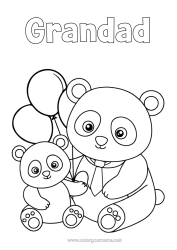 Free colouring Dad Cute Balloons Animal Panda Other animals of the world Animal family Cub