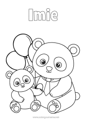Kolorowanka za darmo Tata Uroczy Balony Panda Inne zwierzęta świata Rodzina zwierząt Dzieciak zwierzęcy