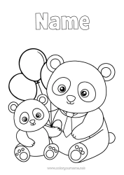 Free colouring Dad Cute Balloons Animal Panda Other animals of the world Animal family Cub
