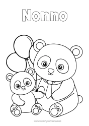 Colorazione gratuita Papà Kawaii Palloncini Animale Panda Altri animali del mondo Famiglia di animali Cucciolo