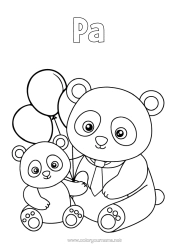 Gratis kleurplaat Papa Kawaii Ballonnen Dier Panda Andere dieren van de wereld Dierenfamilie Dierenbaby