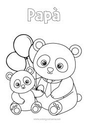Colorazione gratuita Papà Kawaii Palloncini Animale Panda Altri animali del mondo Famiglia di animali Cucciolo