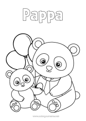 Gratis färgläggning Pappa Söt Ballonger Djur Panda Andra djur i världen Djurfamilj Bebisdjur
