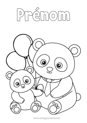 Coloriage à personnaliser Papa Kawaii Ballons Animal Panda Autres animaux du monde Famille d'animaux Bébé animal
