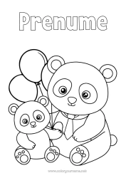 Pagină de colorat gratuită Tată Drăguț Baloane Panda Alte animale din lume Familia animalelor Pui de animal