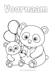 Gratis kleurplaat Papa Kawaii Ballonnen Dier Panda Andere dieren van de wereld Dierenfamilie Dierenbaby