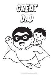 Free colouring Dad Hero Child Easy colouring pages