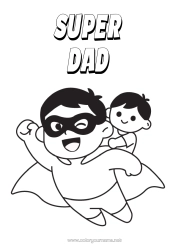 Free coloring Dad Hero Child Easy coloring pages