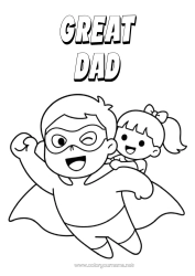 Free colouring Dad Girl Hero Easy colouring pages