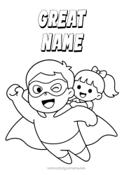 Colouring to customise Dad Girl Hero Easy Colouring Pages