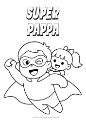 Gratis färgläggning Pappa Flicka Hjälte Lätta målarbilder