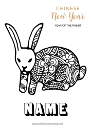 Free coloring Bunny 2023 Chinese New Year Forest animals