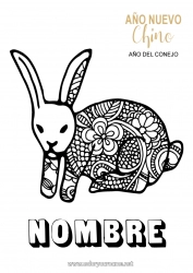 Colorear para personalizar Conejo 2023 Año Nuevo chino Animales del bosque