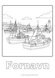 Fargeleggingssiden å tilpasse Fiske Kjøretøy Båt Fyr Maritime kjøretøy Fisker marin Havets yrker Fiskerihavn