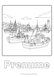 Pagină de colorat personalizată Pește Vehicule Barcă Far Vehicule maritime Marin pescar Meserii maritime Port de pescuit
