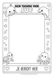 Gratis kleurplaat Walvis Dier Dolfijn Zeedieren Octopus, inktvis Kader Zeeschildpad Tekening kader
