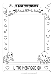 Colorazione gratuita Balena Animale Delfino Animali marini o acquatici Polpo, polipo Cornice Tartaruga marina Cornice per disegno