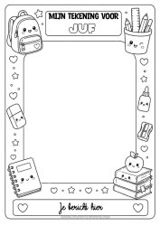 Gratis kleurplaat School Potlood Schooltas Schoolbenodigdheden Kader Potloodhouder Tekening kader
