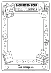 Coloriage gratuit École Crayon Cartable Fournitures scolaires Cadre Pot de crayons Cadre de dessin