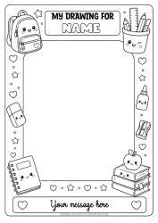 Free coloring School Pencil Schoolbag School supplies Frame Pencil holder Drawing frame